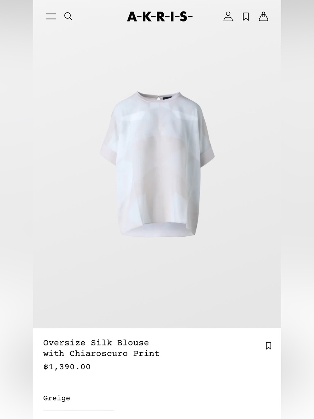Akris Greige Oversize Silk Blouse with Chiaroscuro Print